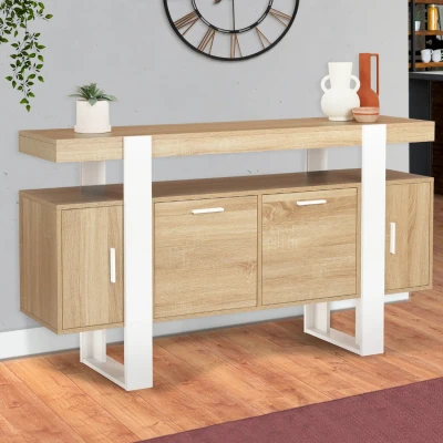 Abbildung von IDMarket Sideboard, 140 cm, Phoenix, 4 Türen, Holz und Weiß