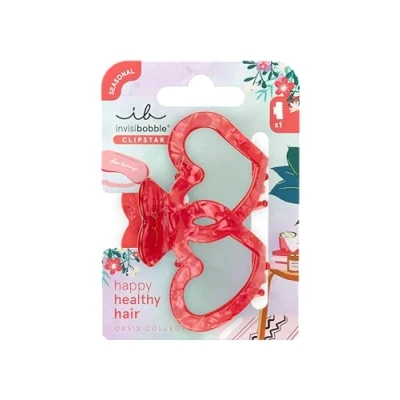 Abbildung von invisibobble CLIPSTAR M Oasis Lover’s Nest Herzförmige Haarspange Stylisches Haar Accessoire in lebendigem Rot Trendiger Look, sicherer Halt, gesundes