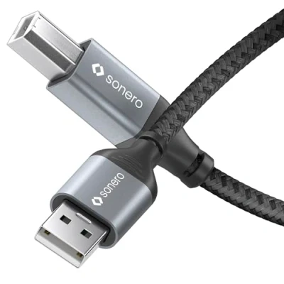 Abbildung von Sonero® USB 2.0 Kabel, Verbindungskabel, Druckerkabel, A Stecker auf B Stecker, 480 MB/s, Space Grey/Schwarz, 5,00 m
