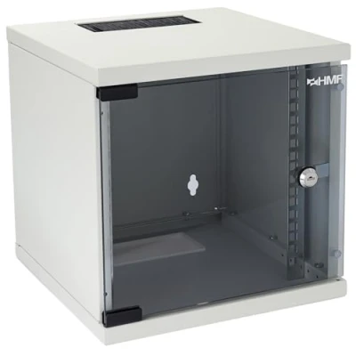 Abbildung von HMF 63406 07 Netzwerkschrank, Serverschrank 10 Zoll 6 HE 300 mm Tiefe Voll montiert Glastür Lichtgrau