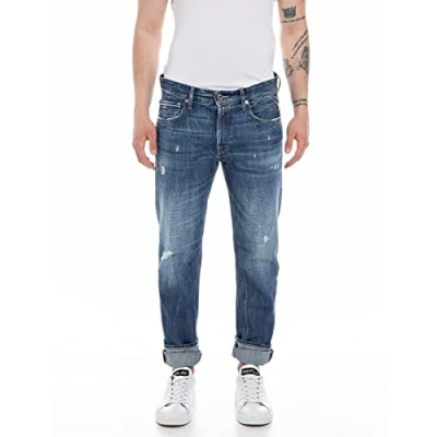 Abbildung von Replay Herren Jeans Grover Straight Fit Aged, Medium Blue 009 (Blau), 31W / 34L