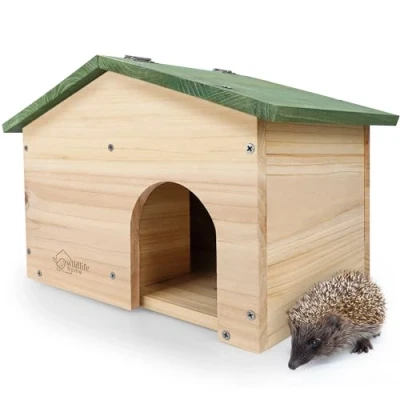Abbildung von WILDLIFE HOME Igelhaus Winterfest aus Holz mit Boden &amp; wetterfestem Satteldach I Igelfutterhaus Katzensicher Igel Winterquartier für den Garten