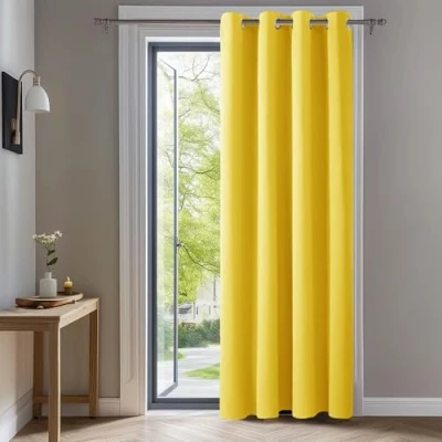 Abbildung von Deconovo Vorhang Verdunkelung Blickdicht Gardine Wohnzimmer Lärmschutz Thermogardine mit Ösen Schlafzimmer Thermogardine, 290x140 cm(HöhexBreite), Senfgelb, 1 Stück