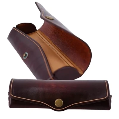Abbildung von MIKA 28063102 Brillenetui groß aus Echt Sattel Leder Braun, Etui für Brillen und Sehhilfen, Brillenbox Damen Herren, braune Brillenaufbewahrung, Sonnenbrillenetui ca. 16 x 8 3 cm