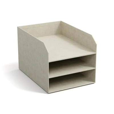 Abbildung von Bigso Box of Sweden TREY 3 stufige Briefablage praktische Ablagefläche für Briefe, Dokumente in DIN A4 Format Ordnungssystem aus Faserplatte mit Papier Leinenoptik beige