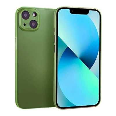 Abbildung von doupi UltraSlim Hülle kompatibel für iPhone 13 Mini (5,4 Zoll), Ultra Dünn Fein Matt Handyhülle Cover Bumper Schutz Schale Hard Case Taschenschutz Design Schutzhülle, grün