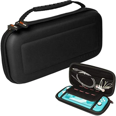 Abbildung von TECHGEAR Switch Lite Tasche hülle Harte Schutzhülle Reise und Aufbewahrungs Kompatibel für Nintendo Lite, 8 Steckplätze Spiel Karten + Zubehör [SCHWARZ]