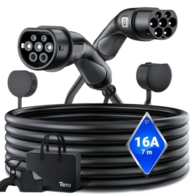 Abbildung von Tera EV Ladekabel Typ 2: 3,6KW 16A 7Meter 1 Phasen 2 zu Mennekes IP55 Schnellladen Elektroauto für E Auto EV/PHEV Deutsche Bedienungsanleitung DC 7 Schwarz
