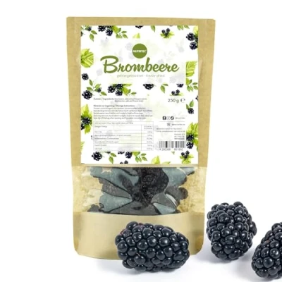 Abbildung von Nutritec Gefriergetrocknete Wilde Ganze Brombeeren 250g, Beeren gefriergetrocknet ohne Zusätze, Trockenfrüchte im wiederverschließbaren Aromabeutel