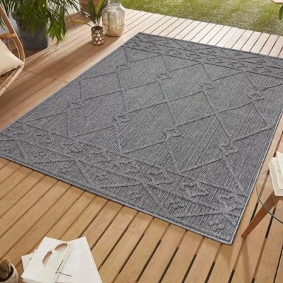 Abbildung von SIMPEX24 Outdoorteppich Berber Design, Läufer, Höhe: 8 mm, In &amp; Outdoor Teppich Grau Design für Küchen Balkon Terrasse