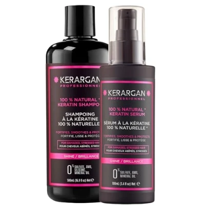 Abbildung von Kerargan Duo Ultra Reparatur Shampoo und Serum mit Keratin für strapaziertes gestresstes Haar Stärkt, Glättet Schützt Ohne Sulfate, Parabene Silikone 500ml + 100ml