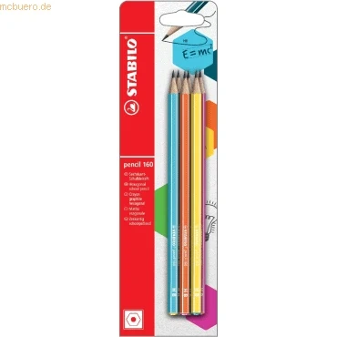 Abbildung von Bleistift STABILO pencil 160 in petrol (2x), gelb, orange, blau, pink 6er Pack Härtegrad HB