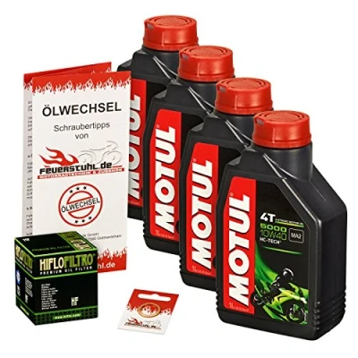Abbildung von Motul 10W 40 Öl + HiFlo Ölfilter für Yamaha FJR 1300 /A/AS, 01 12, RP04 RP08 RP11 RP13 Ölwechselset inkl. Motoröl, Filter, Dichtring