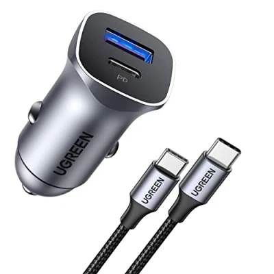 Abbildung von UGREEN Zigarettenanzünder USB C 30W Auto Ladegerät PD&amp;QC 3.0 KFZ PPS mit 1m Kabel kompatibel iPhone 15 Pro Max,15,14 Pro,14 Max,13,12, iPad Pro, Galaxy S24, S23, A53