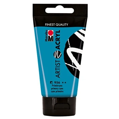 Abbildung von Marabu 12200002956 Artist Acryl primärcyan 75 ml, feine Acrylfarbe in Künstlerqualität, auf Wasserbasis, pastose Konsistenz, hoch pigmentiert, sehr gute Brillanz und Deckkraft