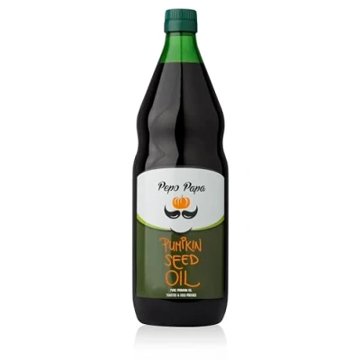 Abbildung von Pepo Papa Kürbiskernöl geröstetes und kaltgepresstes reines Premium Öl vegan 1 Liter