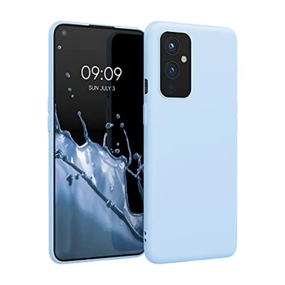 Abbildung von kwmobile Hülle kompatibel mit OnePlus 9 (EU/NA Version) weiches TPU Silikon Case Cover geeignet für kabelloses Laden Hellblau matt