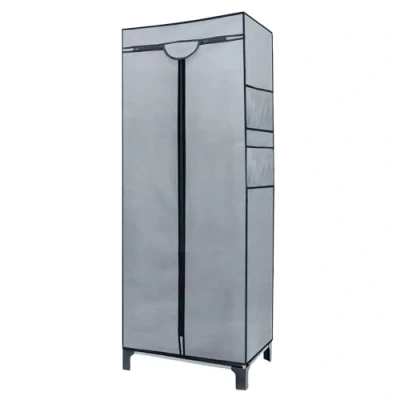 Abbildung von INTIRILIFE Faltschrank 68 x 45 175 cm in GRAU mit Reißverschluss Stoffschrank Kleiderschrank Kleiderstange, Fächern und Seitentasche Camping Steckschrank Textil Garderobe