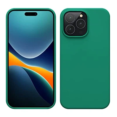 Abbildung von kwmobile Hülle für das iPhone 14 Pro Max dünnes Silikon Handy Case stoßfeste Handyhülle mit weicher Oberfläche unterstützt kabelloses Laden Smaragdgrün