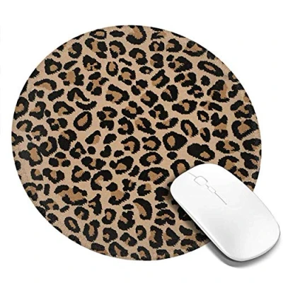 Abbildung von JIMOWANG Leopard Print Mouse Pad for Desk with Non Slip Rubber Base Office Computer Round Mousepad Mat Home Accessories