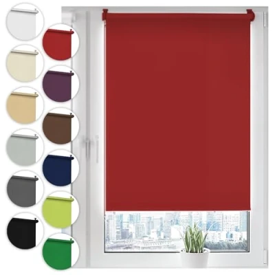 Abbildung von Verdunklungsrollo Klemmfix ohne Bohren, Sonello, verdunkelnd, 30cm x 130cm Rot Verdunkelungsrollo, Rollos für Fenster und Tür, Seitenzugrollo verdunkelnd freihängend Sonnenschutz Sichtschutz, einfache Montage, Hitzeschutz