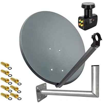Abbildung von PremiumX Satelliten Komplettanlage 60cm Anthrazit Satellitenantenne Satellitenschüssel SAT Quad LNB Wandhalter 45cm 8X F Stecker