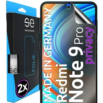 Abbildung von S.E für Xiaomi Redmi Note 9 Pro Schutzfolie privacy Blickschutz Folie 2x Folien im SET aus Deutschland, Matte Anti Spy Folie, blasenfrei, Sichtschutz