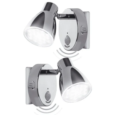 Abbildung von TRANGO LED Steckdosenleuchte, 2er Set 2635 028 Sensor Nachtlicht *MILO* mit Bewegungssensor &amp; Automatikfunktion in Chrom Sicherheitslicht 230V Steckdosenlampe, Wandlampe, Orientierungslicht, Nachtlampe, Steckdosenlicht