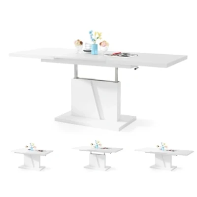 Abbildung von Moderner Esszimmertisch Grand Esstisch bis 180cm ausziehbar höhenverstellbar Küchentisch Kitchen Table 120x70cm 05 Weiß