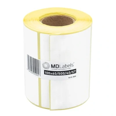 Abbildung von MDlabels weiße Thermo etiketten auf Rolle 100x60mm 500 Stück permanent haftend, für Barcode, Klebeetiketten zur Beschriftung