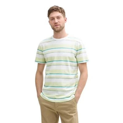 Abbildung von TOM Tailor Striped Tshirt print, Herren, Größe: 3XL, White/lime