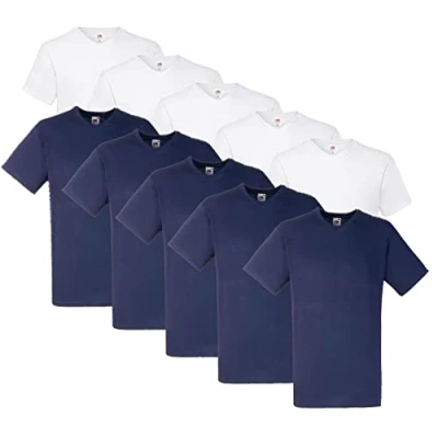 Abbildung von Fruit of the Loom Herren V Neck Valueweight T Shirt (10er Pack) (XXL, 5X Weiss, Navy + 1 HLKauf Block)