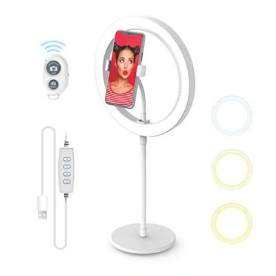 Abbildung von DigiPower 10&quot;&quot; Ringlicht mit Standfuß, 3 Beleuchtungsmodi und 10 Helligkeitsstufen, Smartphone Halterung (iOS/Android), kabellose Fernbedienung, für Make Up, YouTube, TikTok Vlogging&quot; DP VRLK10