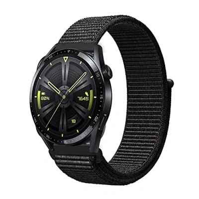 Abbildung von Niboow 22mm Armband für Huawei Watch GT 4 46mm/Watch 4/Watch Pro/GT 3 Pro 46mm/GT 46 mm/GT Runner/GT 2 Pro, Nylon Armbänder Buds/Watch 3/Watch Schwarz