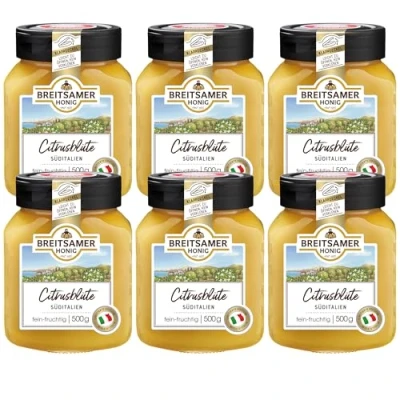 Abbildung von Breitsamer Honig Citrusblüte aus Süditalien 6 x 500g cremig streichzarter fein fruchtiger Citrusblütenhonig, aromatisch und lieblich (6 500g)