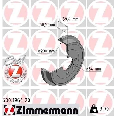 Abbildung von ZIMMERMANN COAT Z 600.1964.20 Bremstrommel 240 VOLKSWAGEN: up! Schrägheck, Lupo / 3L, Polo III SEAT: Mii, Ibiza 2, Arosa