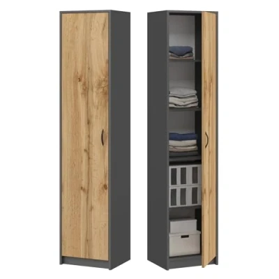 Abbildung von Home Collective Aktenschrank Bücherregal Kleiderschrank Regal 40cm breit 180cm hoch Schrank (Regal Wand schmal Holz für Schlafzimmer Flur Keller Büro) Mehrzweckschrank mit 4 verstellbaren Einlegeböden Anthrazit Eiche