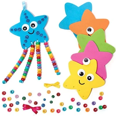 Abbildung von Baker Ross FC768 Seestern Moosgummi Bastelset mit Perlen 5er Pack, Set für Kinder zum Basteln und Dekorieren, Ideal Kindergeburtstag Basteln, Mittel