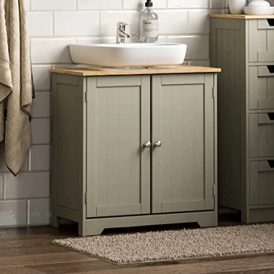 Abbildung von Bath Vida, Grau Priano Waschbeckenunterschrank, freistehend, Aufbewahrungsschrank, Waschbecken, Holzwerkstoff, Grey Under Sink Bathroom Cabinet