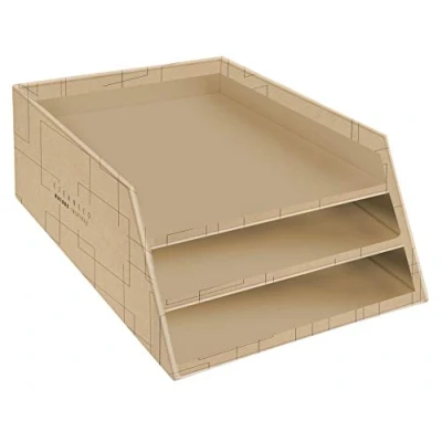 Abbildung von Exacompta 13447D 4er Pack Briefablage Eterneco aus extra starkem Karton mit 3 Fächer für DIN A4+ 35 x 25 19 cm Farbe braun geometrische Motive recycelbar