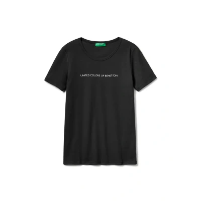 Abbildung von United Colors of Benetton WITH Glitter Print LOGO Tshirt print, Damen, Größe: Small, Black