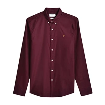 Abbildung von Farah Herren Brewer Slim Fit Cotton Oxford Shirt Hemd, Bordeaux, XS