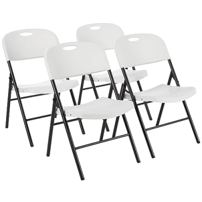 Abbildung von Amazon Basics Klappbarer Kunststoff Stuhl, 157,5 kg Tragkraft, Weiß, 4 Stück