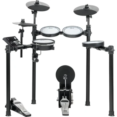 Abbildung von XDrum DD 460P E Drum Kit Kompaktes elektronisches Schlagzeug 25 Kits und 15 Songs Mesh Heads 2 Zonen Snarepad Kickpad mit Fußmaschine Becken Abstopp Funktion Schwarz