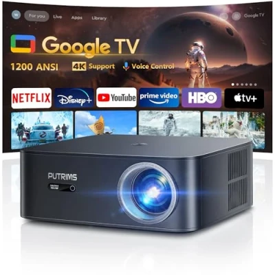 Abbildung von Beamer【1200 ANSI Lumen &amp; Google TV】Autofokus Trapezkorrektur Smart Beamer Netflix Official, WiFi6 Bluetooth 4K Unterstützung, LED Tageslicht für Heimkino/Outdoor/Geschenk Handy Projektor