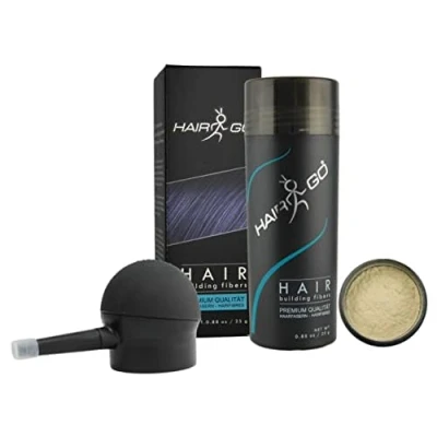 Abbildung von HAIR GO Premium Schütthaar + APPLIKATOR SPARSET zur Haarverdichtung Streuhaar Haarverdichter Haarausfall (hellblond)