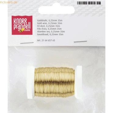 Abbildung von KnorrPrandell 216465765 Golddraht mit Kupferkern, Durchmesser 0,25 mm, 35 m, 24 Karat Echt Vergoldet