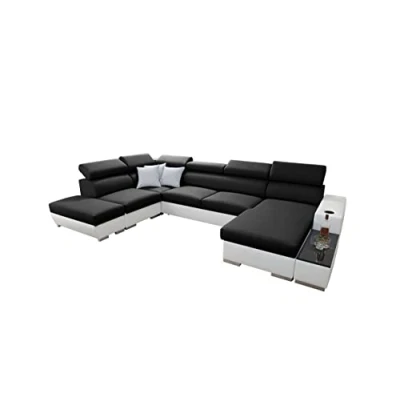 Abbildung von All4All Ecksofa mit Schlaffunktion Picanto 358 cm x 227 Wohnlandschaft U Form Sofa Bettkasten XXL Groß Gewebe Kunstleder Rechte Seite Schwarz/Weiß Modern 26