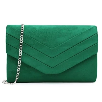 Abbildung von Milisente Clutch Tasche für Damen, Wildleder Taschen Hochzeit, Schulter Crossbody Abendtasche, grün, 9.4*2.3*5.9 inches, Umhängetaschen