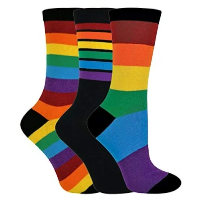 Abbildung von Sock Snob 3er Pack Kinder Jungen Mädchen Regenbogen Socken mit Bunt Streifen (30 36, Regenbogen)